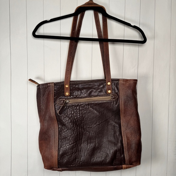 Myra Bag Cotton Carve/Leather Shoulder Bag Brown Western Boho Fashion Sq. Purse - Picture 3 of 12